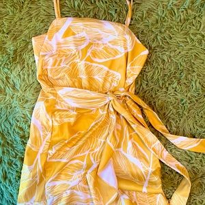 Gold print thin strap wrap dress